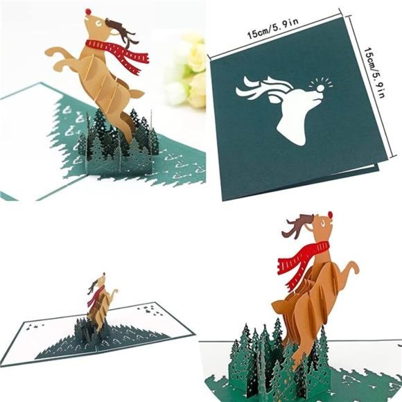 10 Pack 3D Christmas Cards Handmade Holiday Greeting Cards 3D Design Deer Cards - Picture 5 of 5